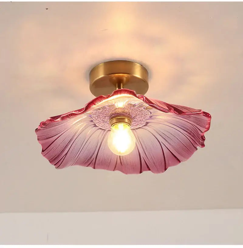 Decorbites™ modern nordic ceiling lights feature a delicate pink glass pendant with brass e27 ceiling fixture and petal design