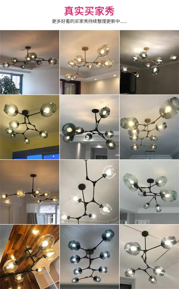 DecorBites™ modern nordic glass chandeliers with clear and frosted glass globes on dark metal nordic lustre frame