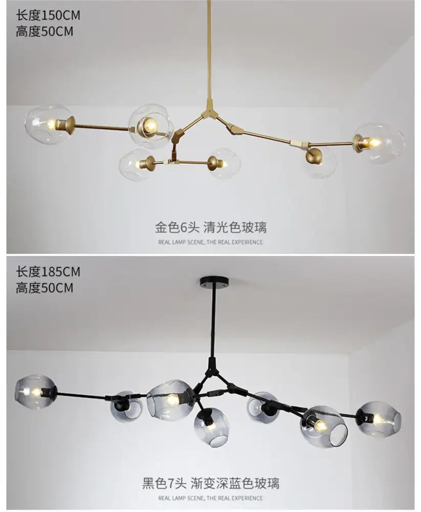 Decorbites™ modern nordic glass chandelier with gold-toned six arms and clear glass globes for elegant lighting
