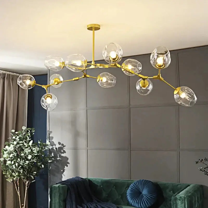 Gold-toned decorbites™ modern nordic lustre glass chandelier with multiple clear globe shades and led lighting