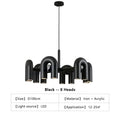 Decorbites modern nordic black led ceiling chandelier with eight curved iron and acrylic light heads for home use