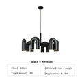 Decorbites modern nordic black led ceiling chandelier with four curved iron and acrylic arms for home use