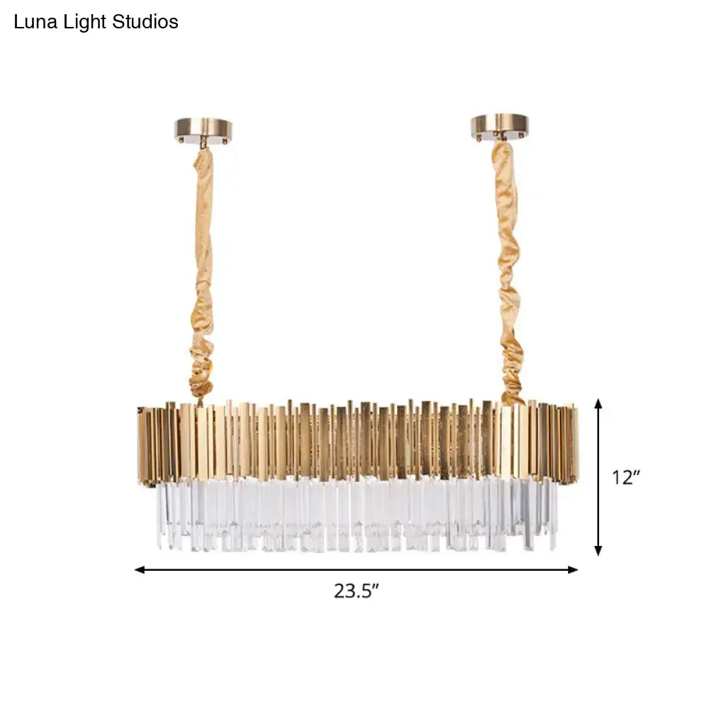 DecorBites™ Modern Oblong Island Pendant Lamp with Crystal Rods in Gold - 6/8 Light, 23.5"/31.5" Wide