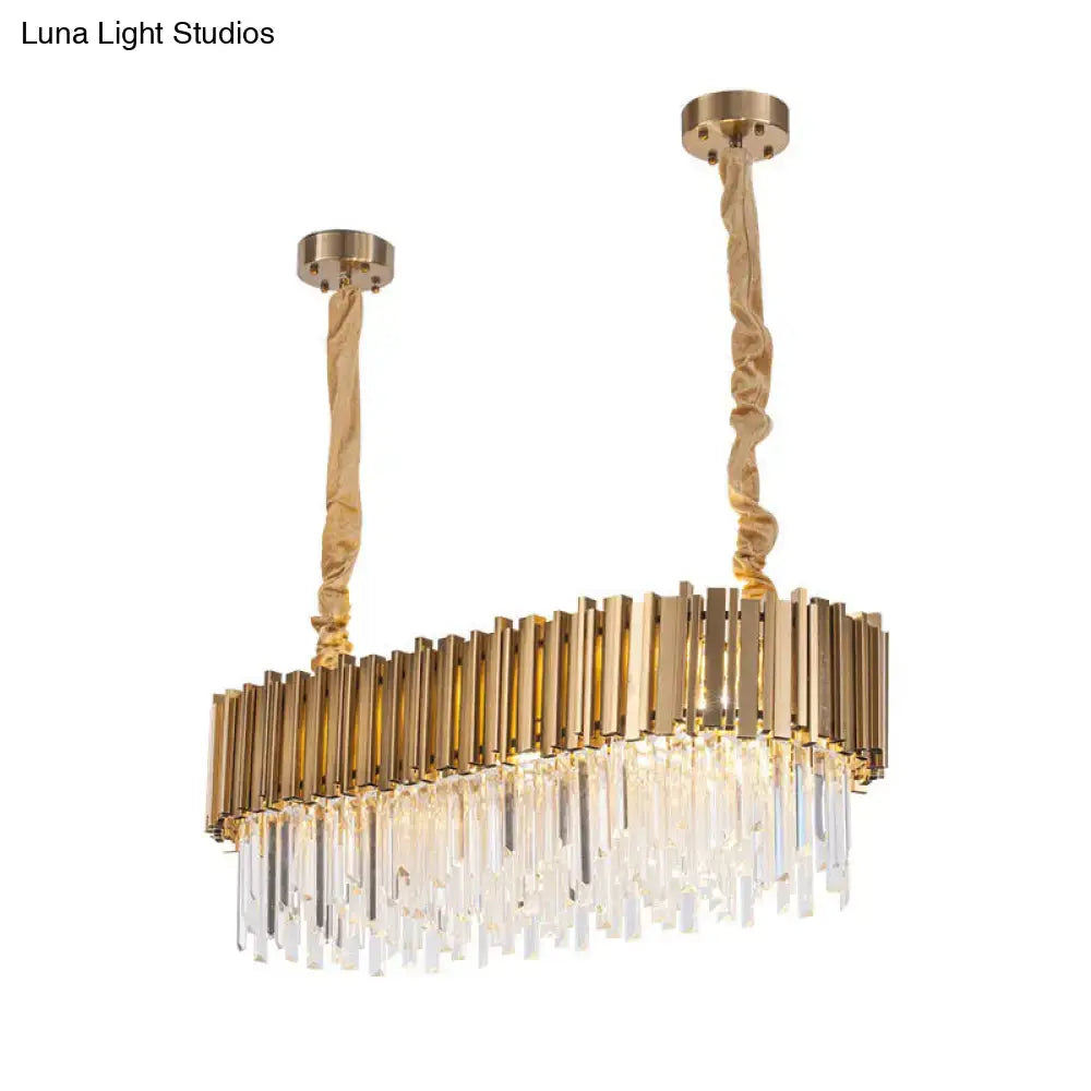 DecorBites™ Modern Oblong Island Pendant Lamp with Crystal Rods in Gold - 6/8 Light, 23.5"/31.5" Wide