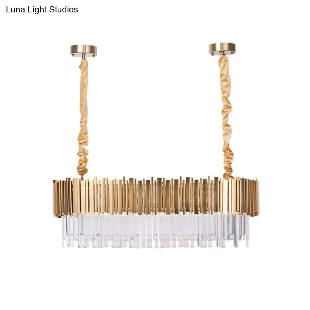 DecorBites™ Modern Oblong Island Pendant Lamp with Crystal Rods in Gold - 6/8 Light, 23.5"/31.5" Wide