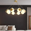 DecorBites™ Modern Opal Glass Ball Chandelier - 8-Head Brass Hanging Ceiling Lamp with Elegant Ring Design