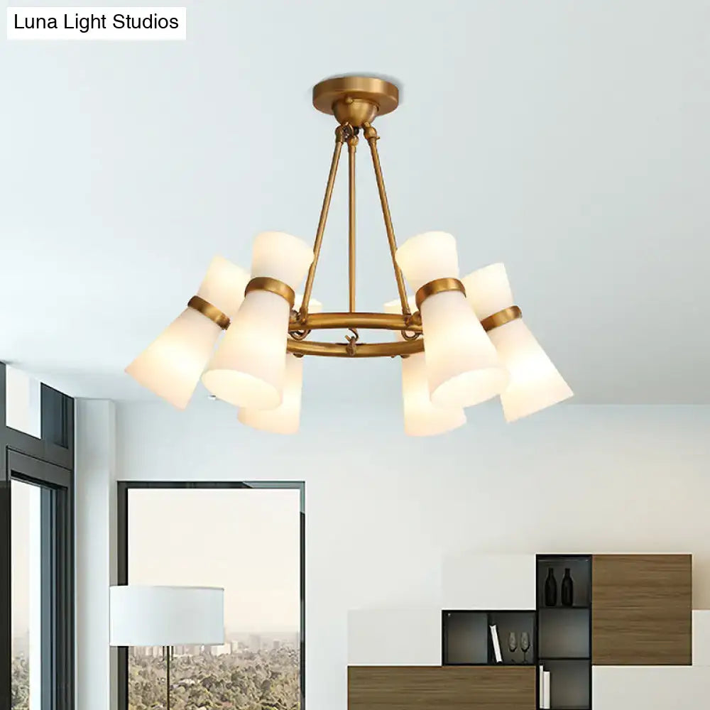 DecorBites™ Modern Opal Glass Chandelier - Wide Flare, 16 Bulbs - Black/Gold Pendant Light Fixture