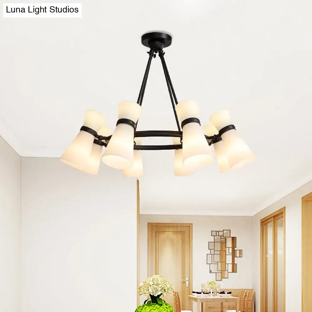 DecorBites™ Modern Opal Glass Chandelier - Wide Flare, 16 Bulbs - Black/Gold Pendant Light Fixture