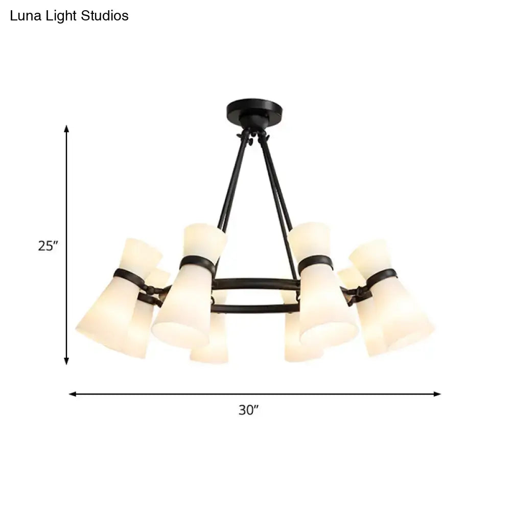 DecorBites™ Modern Opal Glass Chandelier - Wide Flare, 16 Bulbs - Black/Gold Pendant Light Fixture