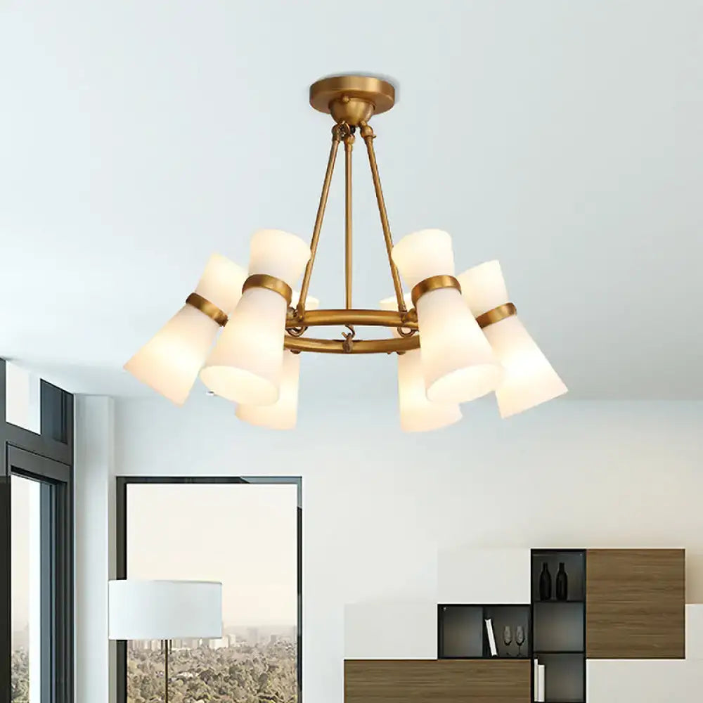 DecorBites™ Modern Opal Glass Chandelier - Wide Flare, 16 Bulbs - Black/Gold Pendant Light Fixture