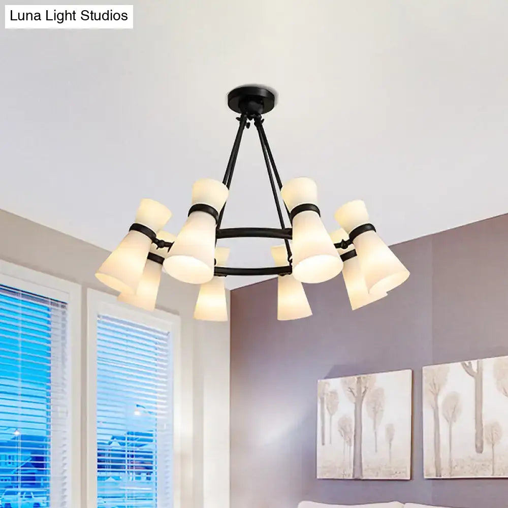 DecorBites™ Modern Opal Glass Chandelier - Wide Flare, 16 Bulbs - Black/Gold Pendant Light Fixture