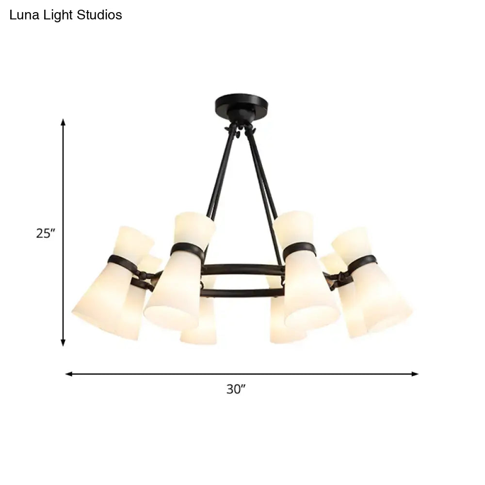DecorBites™ Modern Opal Glass Chandelier - Wide Flare, 16 Bulbs - Black/Gold Pendant Light Fixture