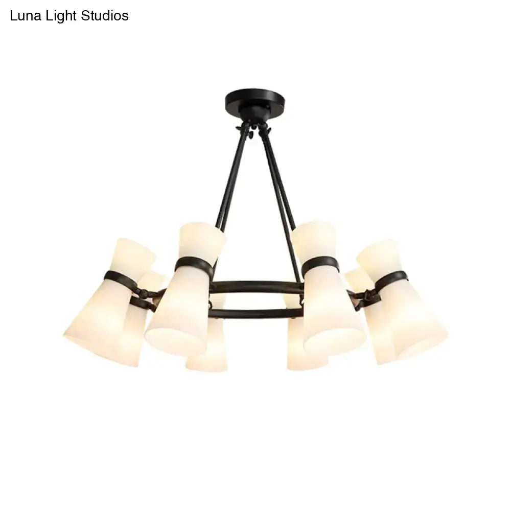 DecorBites™ Modern Opal Glass Chandelier - Wide Flare, 16 Bulbs - Black/Gold Pendant Light Fixture