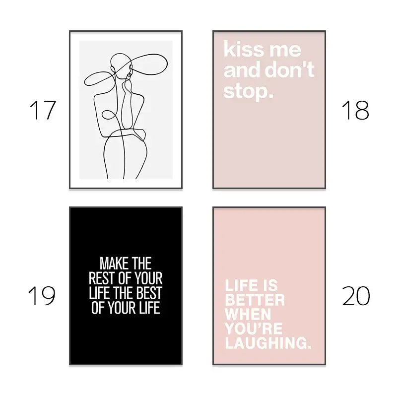 Minimalist line art wall art with black ink figure on off-white paper in a thin black frame for modern pink wall decor