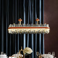 DecorBites™ Modern Red LED Island Hanging Light with Crystal Block Detail - Rectangular Leather Ceiling Suspension Lamp