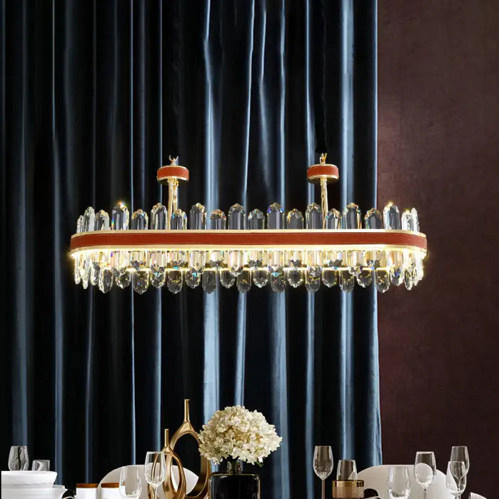 DecorBites™ Modern Red LED Island Hanging Light with Crystal Block Detail - Rectangular Leather Ceiling Suspension Lamp