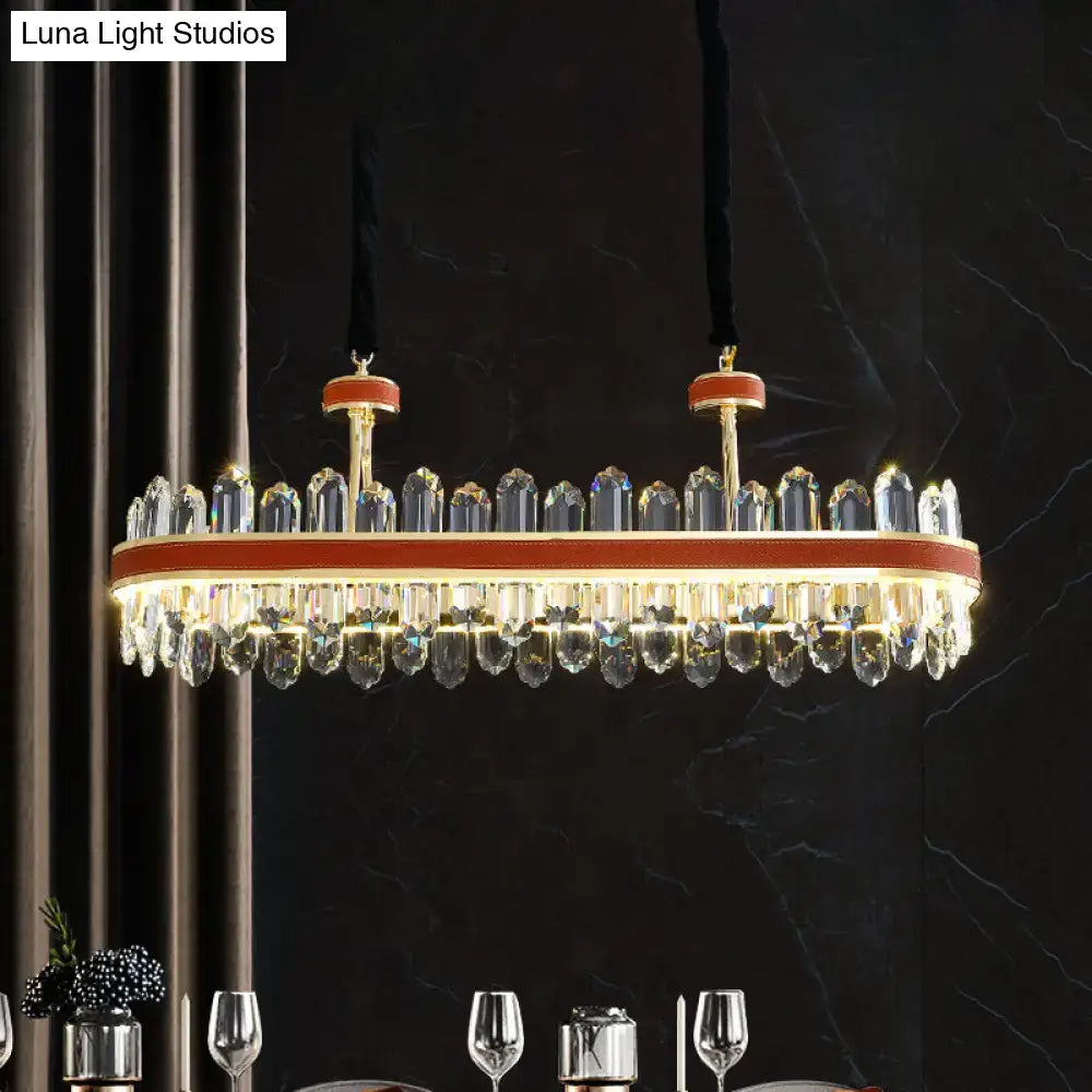 DecorBites™ Modern Red LED Island Hanging Light with Crystal Block Detail - Rectangular Leather Ceiling Suspension Lamp