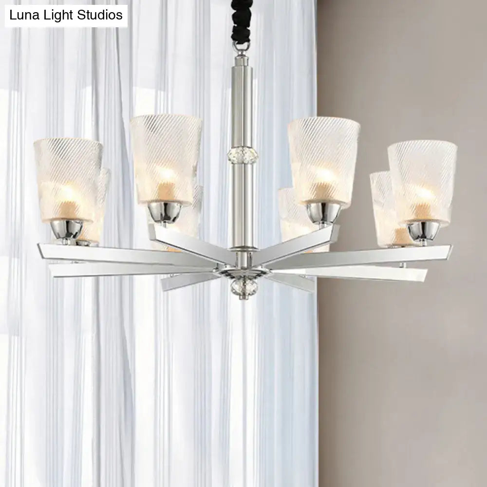 DecorBites™ Modern Ribbed Glass Chandelier Pendant - Chrome Finish, 6 Lights for Living Room Ceiling