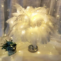 DecorBites™ Modern Romantic Pink/White LED Nightstand Lamp with K9 Crystal Drop - Palm Tree Feather Table Lighting