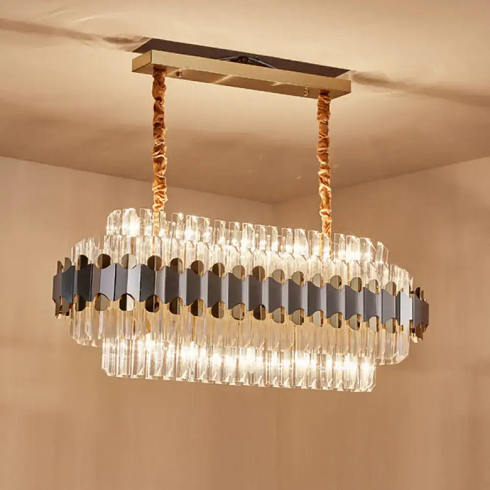 DecorBites™ Modern Silver and Gold Island Lighting: Crystal Prisms Pendant - 10 Bulbs - Oval Shape - Ideal for Dining Table