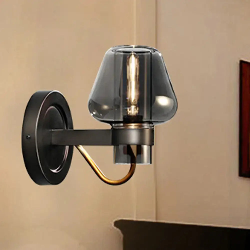DecorBites™ Modern Smoked Glass Mushroom Sconce Light for Bedroom - Black One-Light Lighting Fixture