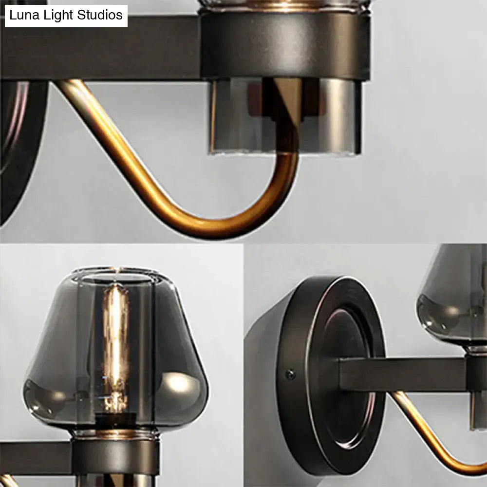 DecorBites™ Modern Smoked Glass Mushroom Sconce Light for Bedroom - Black One-Light Lighting Fixture