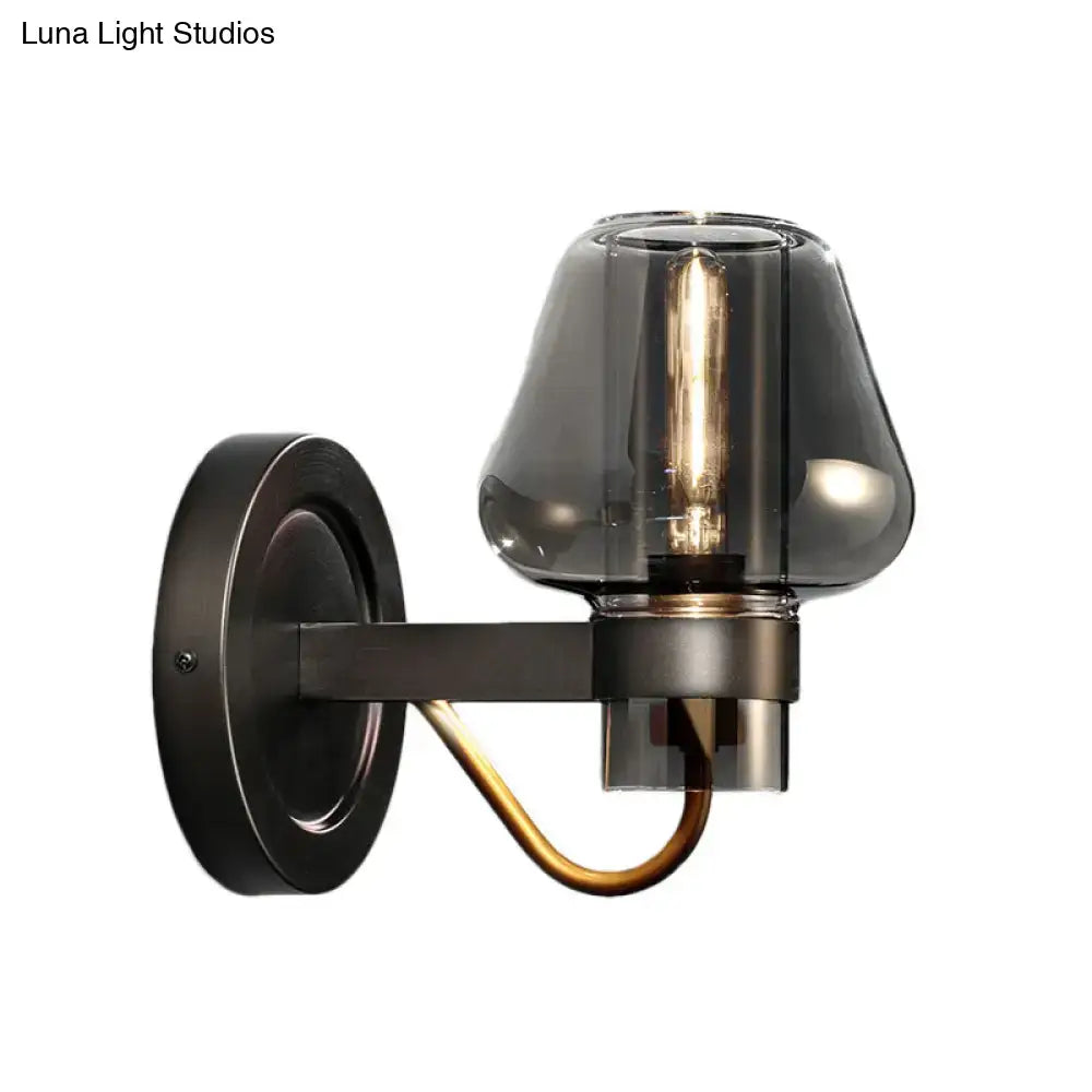 DecorBites™ Modern Smoked Glass Mushroom Sconce Light for Bedroom - Black One-Light Lighting Fixture