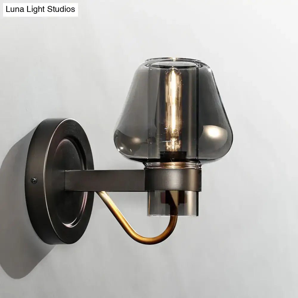 DecorBites™ Modern Smoked Glass Mushroom Sconce Light for Bedroom - Black One-Light Lighting Fixture