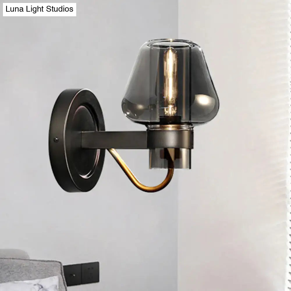 DecorBites™ Modern Smoked Glass Mushroom Sconce Light for Bedroom - Black One-Light Lighting Fixture
