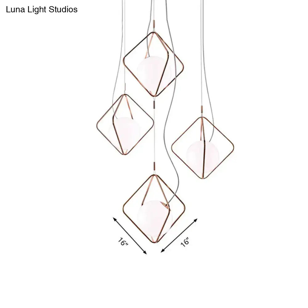 DecorBites™ Modern Square Suspension Light with Metal & Glass Orb Shade in White – Ideal for Living Room