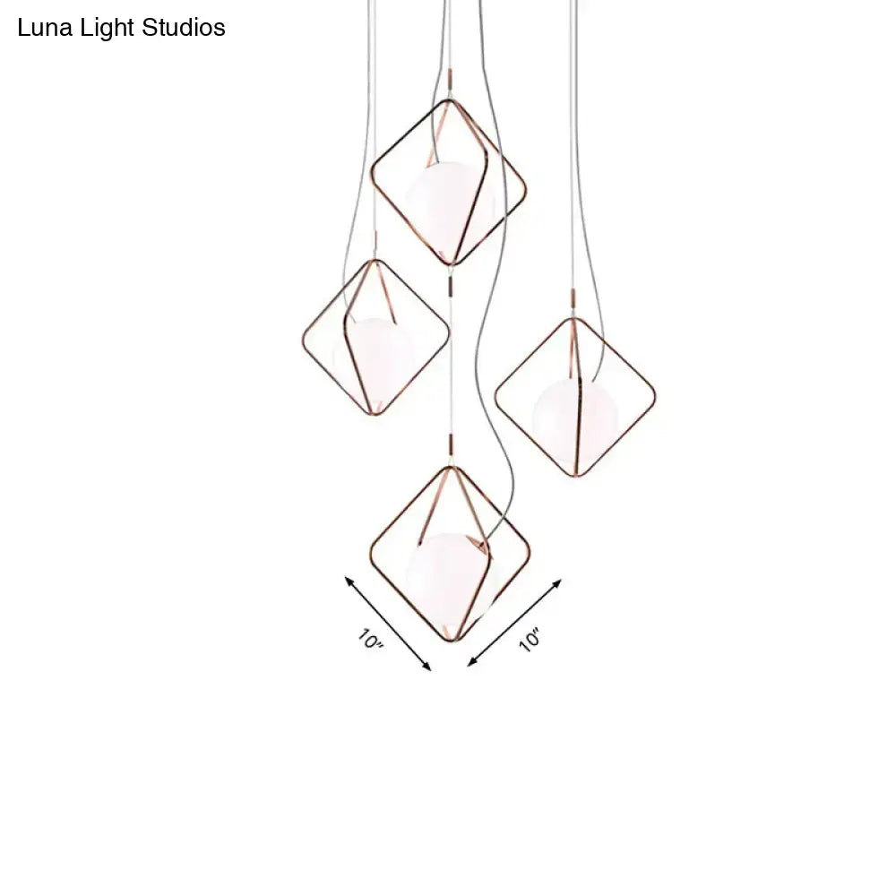 DecorBites™ Modern Square Suspension Light with Metal & Glass Orb Shade in White – Ideal for Living Room