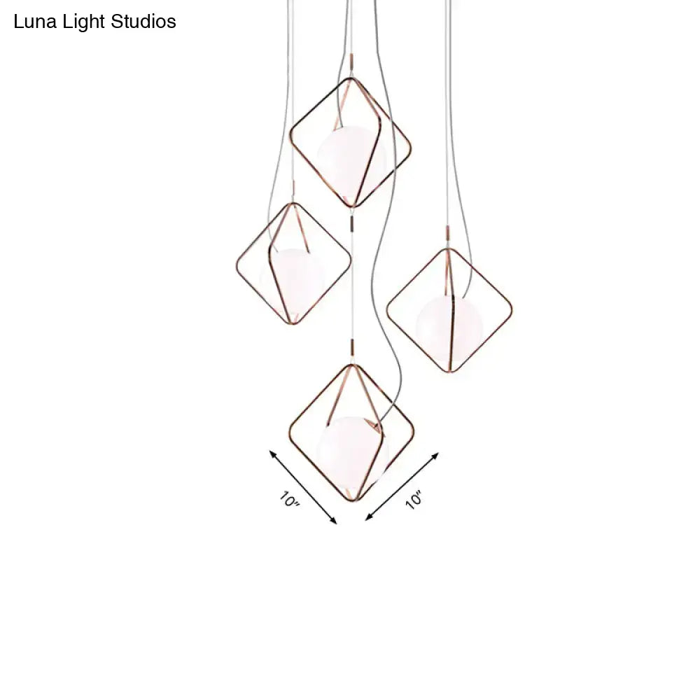DecorBites™ Modern Square Suspension Light with Metal & Glass Orb Shade in White – Ideal for Living Room