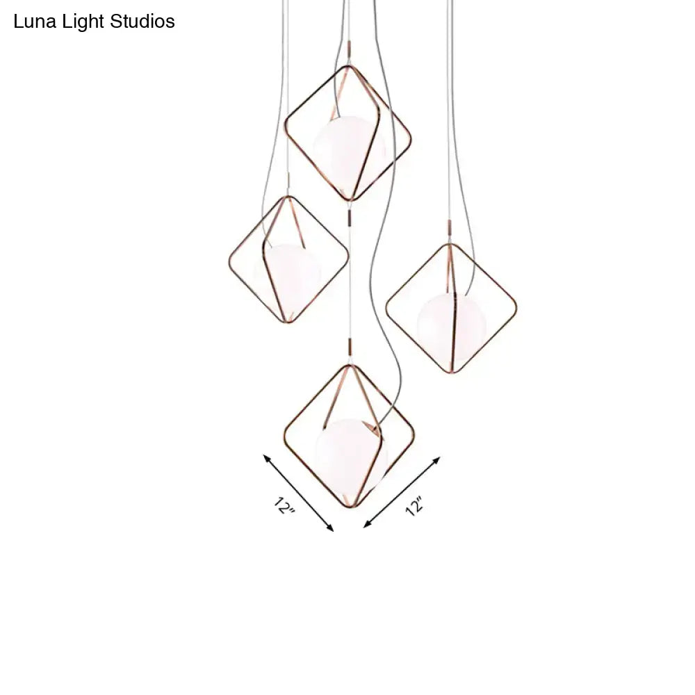DecorBites™ Modern Square Suspension Light with Metal & Glass Orb Shade in White – Ideal for Living Room