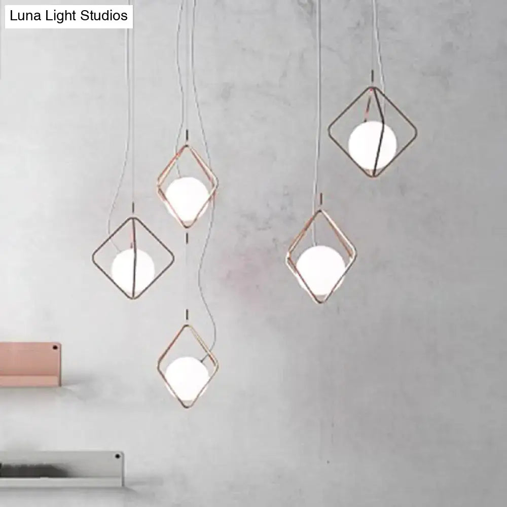 DecorBites™ Modern Square Suspension Light with Metal & Glass Orb Shade in White – Ideal for Living Room
