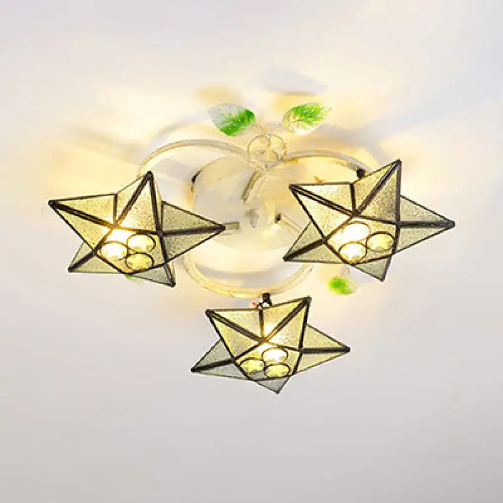 DecorBites™ Modern Tiffany Stained Glass Flush Mount Ceiling Light with 3 Star-Shaped Heads in Vibrant Multicolor