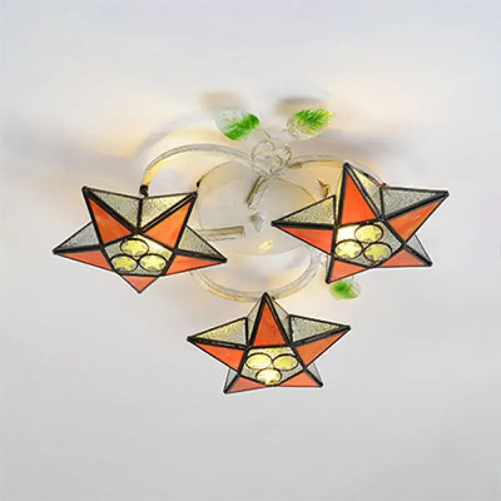 DecorBites™ Modern Tiffany Stained Glass Flush Mount Ceiling Light with 3 Star-Shaped Heads in Vibrant Multicolor