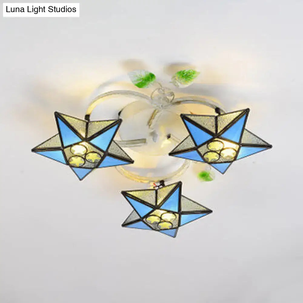 DecorBites™ Modern Tiffany Stained Glass Flush Mount Ceiling Light with 3 Star-Shaped Heads in Vibrant Multicolor