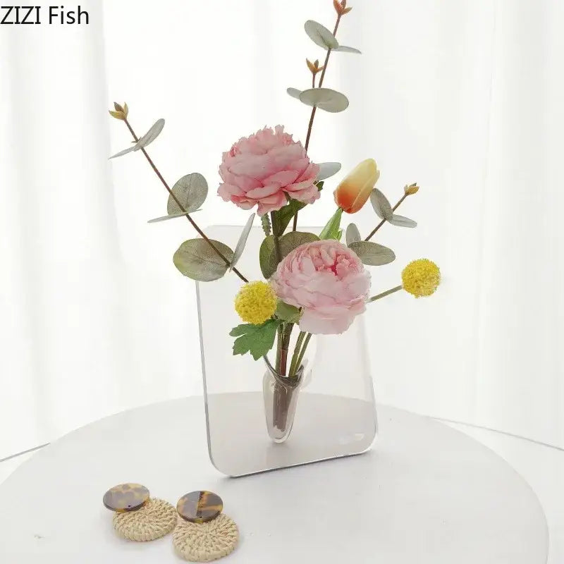 DecorBites™ Modern Transparent Square Vase for Flowers