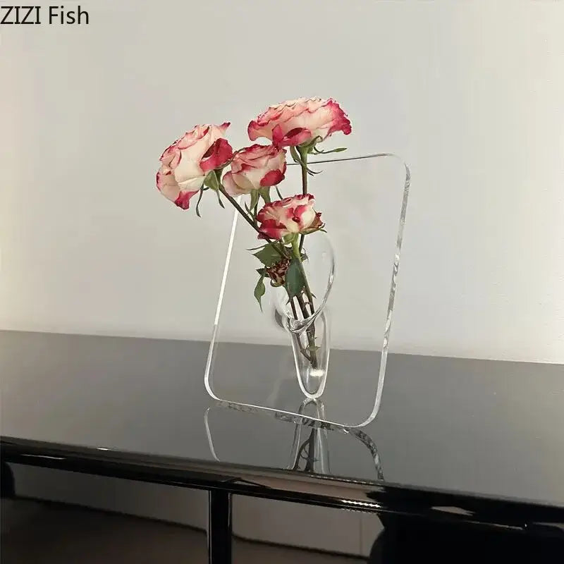 DecorBites™ Modern Transparent Square Vase for Flowers