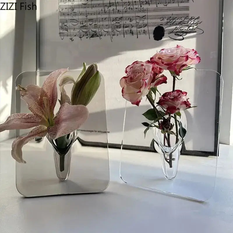 DecorBites™ Modern Transparent Square Vase for Flowers