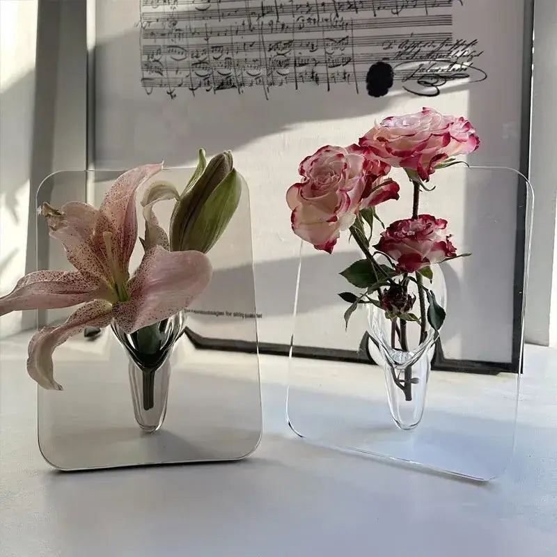 DecorBites™ Modern Transparent Square Vase for Flowers