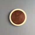 Decorbites™ modern walnut led wall light featuring a circular wooden bowl design with dark walnut interior and beige rim