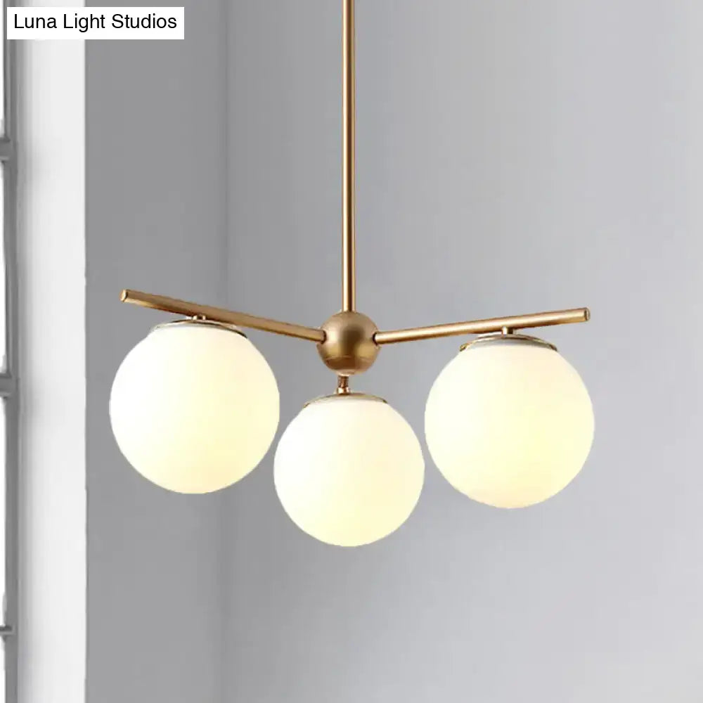 DecorBites™ Modern White Frosted Glass Globe Chandelier - 3-Light Gold Ceiling Pendant Lamp for Bedrooms