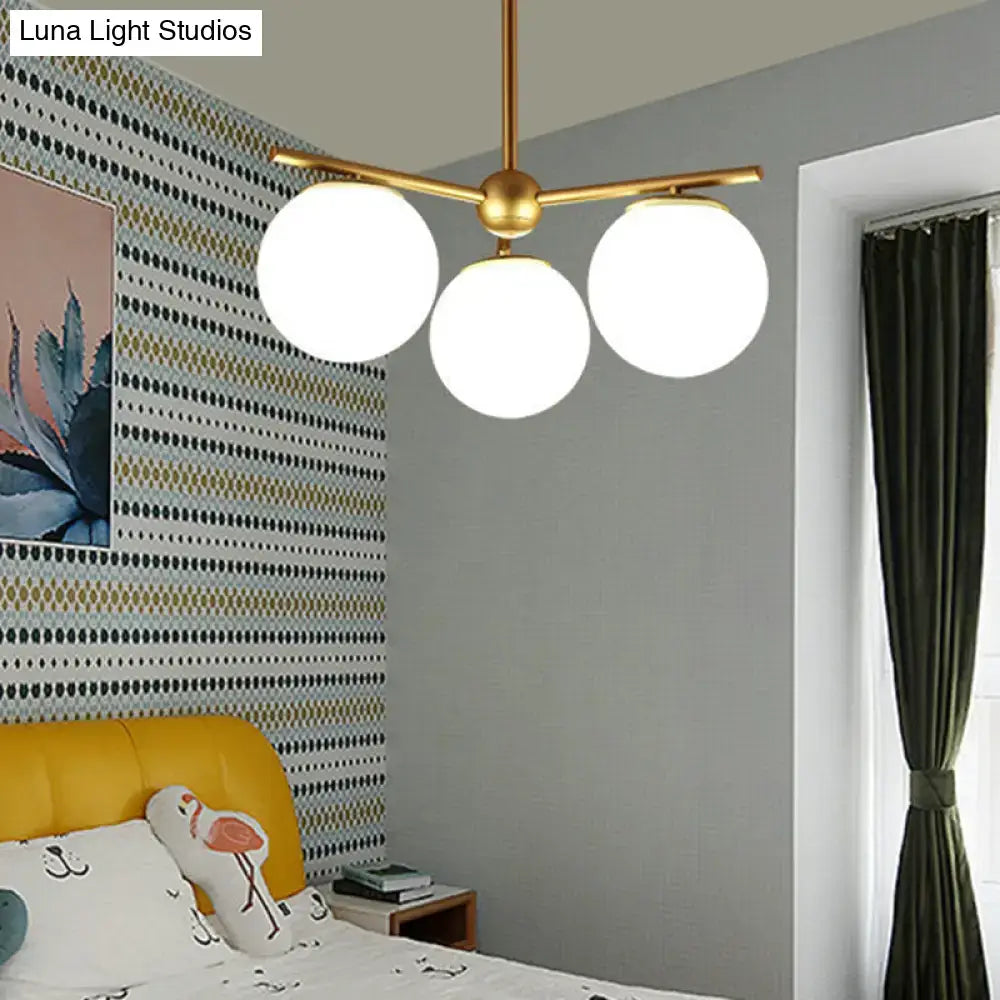 DecorBites™ Modern White Frosted Glass Globe Chandelier - 3-Light Gold Ceiling Pendant Lamp for Bedrooms