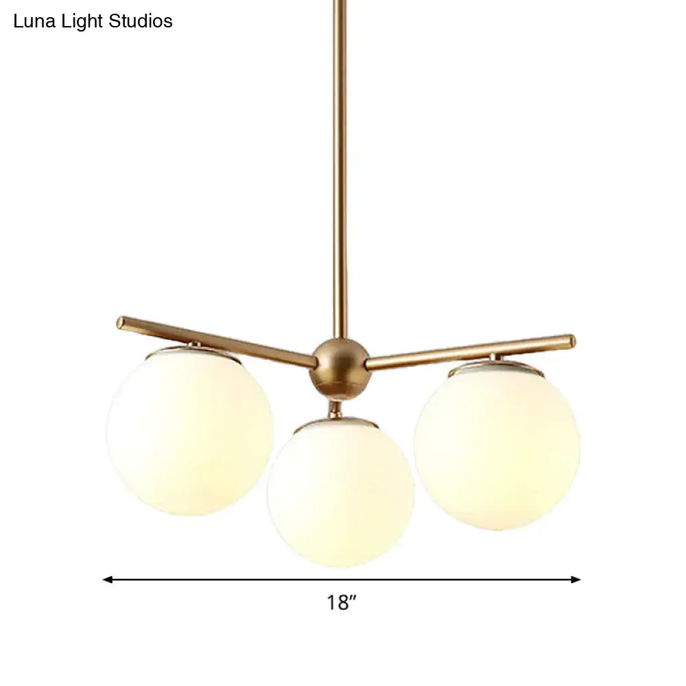 DecorBites™ Modern White Frosted Glass Globe Chandelier - 3-Light Gold Ceiling Pendant Lamp for Bedrooms