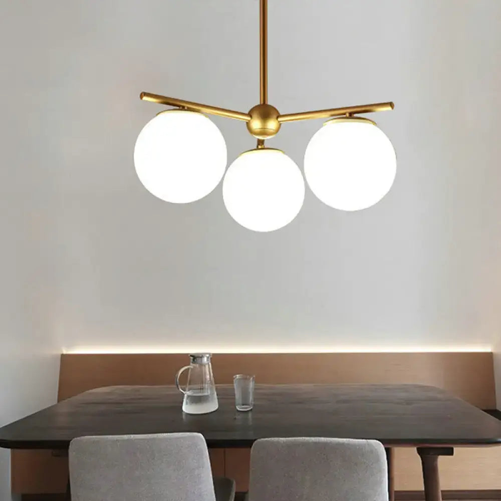 DecorBites™ Modern White Frosted Glass Globe Chandelier - 3-Light Gold Ceiling Pendant Lamp for Bedrooms