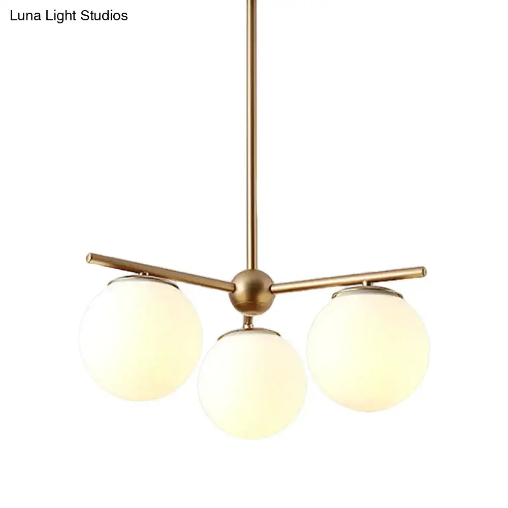 DecorBites™ Modern White Frosted Glass Globe Chandelier - 3-Light Gold Ceiling Pendant Lamp for Bedrooms