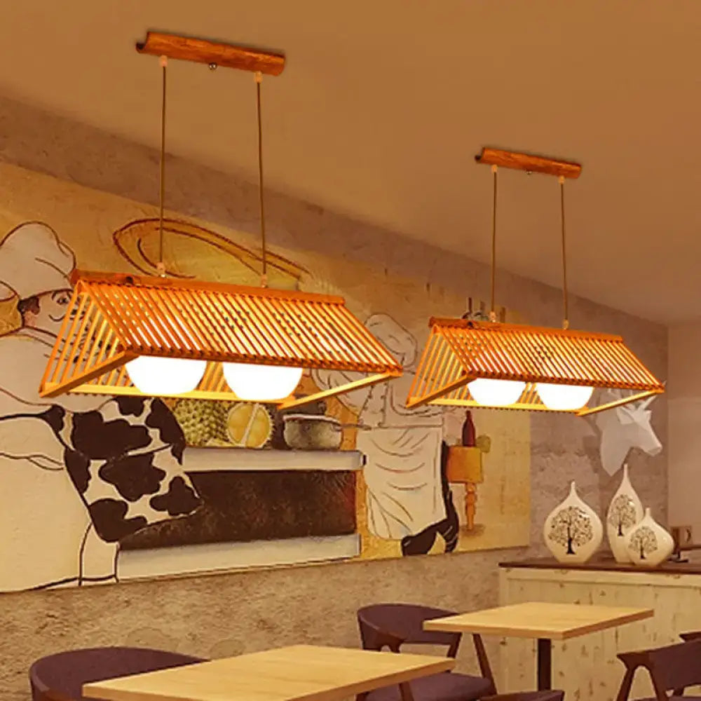 مصباح سقف مودرن ديكوربايتس™ خشبي من الخيزران مع غطاء زجاجي كريمي