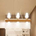 DecorBites™ Modern Wood Island Light with White Glass Shades - Rectangular Design, 3 Heads, Dining Room Pendant Lamp