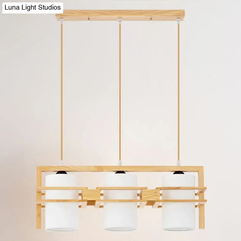 DecorBites™ Modern Wooden 3-Bulb Island Pendant Light with Cylindrical Fabric Shade
